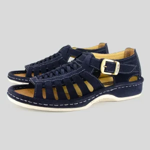OMOM033-VAR-73NavySuede1web Kgosi : Leather Sandal in Navy Suede